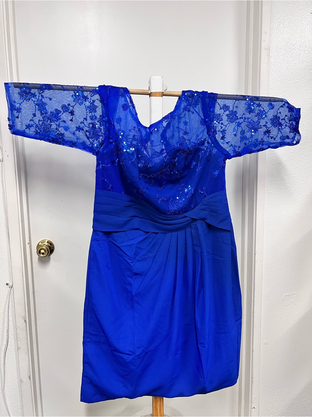 Embellished Royal Blue Satin & Lace Wedding Dress